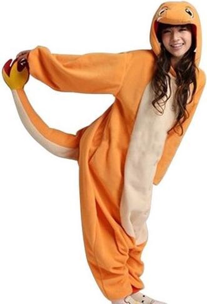 Charmander Onesie - Speel Pokemon Go in stijl - Halloween / Carnaval pak | Maat M - 158CM - 168 CM